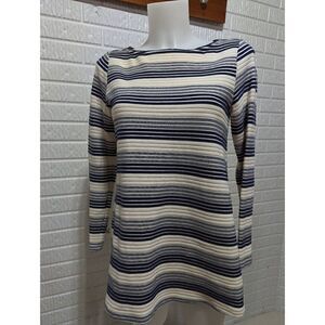 Joules Women's Cream and Blue Stripe Tunic Long-Sleeve Top Size 4